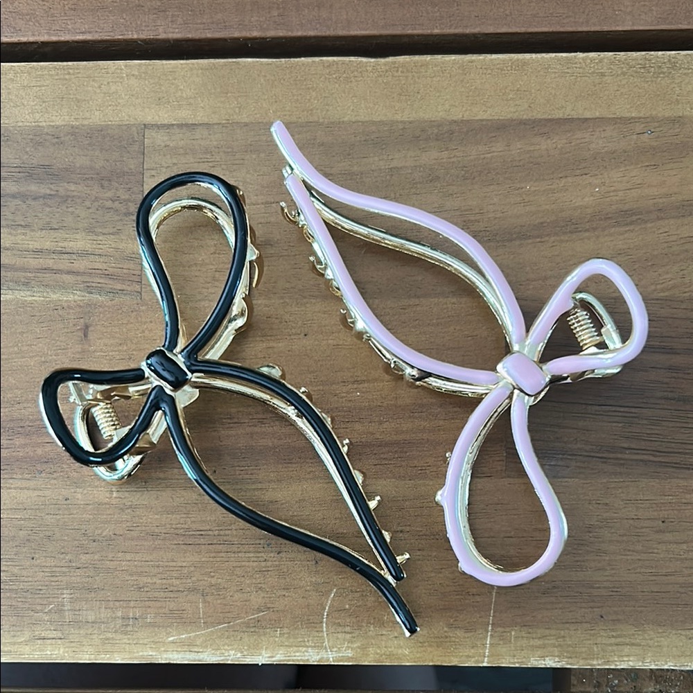 Pink and Black Bow Hair Clips